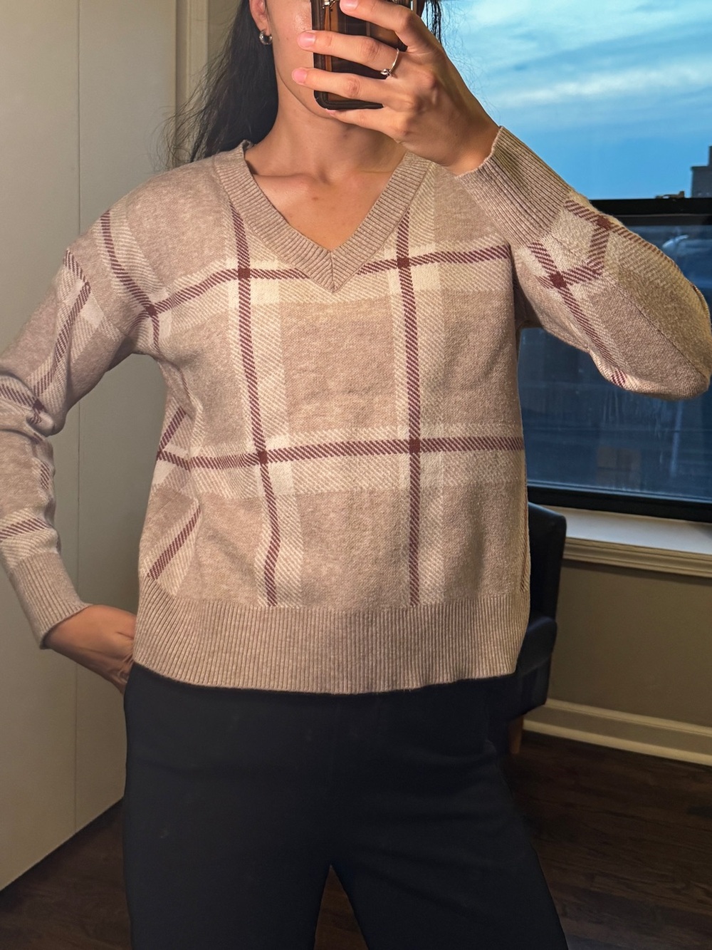 V-Neck Plaid Sweater